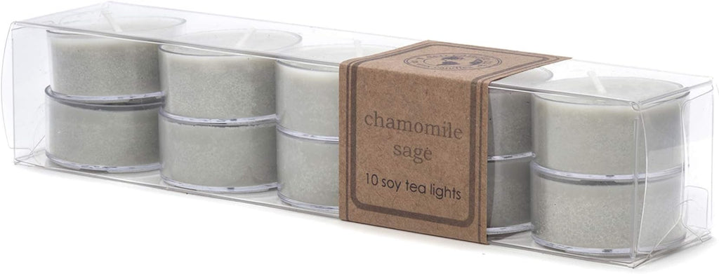 ECO CANDLE CO. Tea Light Candles, Chamomile Sage, 10-Pack - Scents of Sage & Chamomile - Recyclable, 100% Soy Wax, No Lead, Hand Poured, Phthalate Free, Made from Midwest Grown Soybeans, .6 oz. Each
