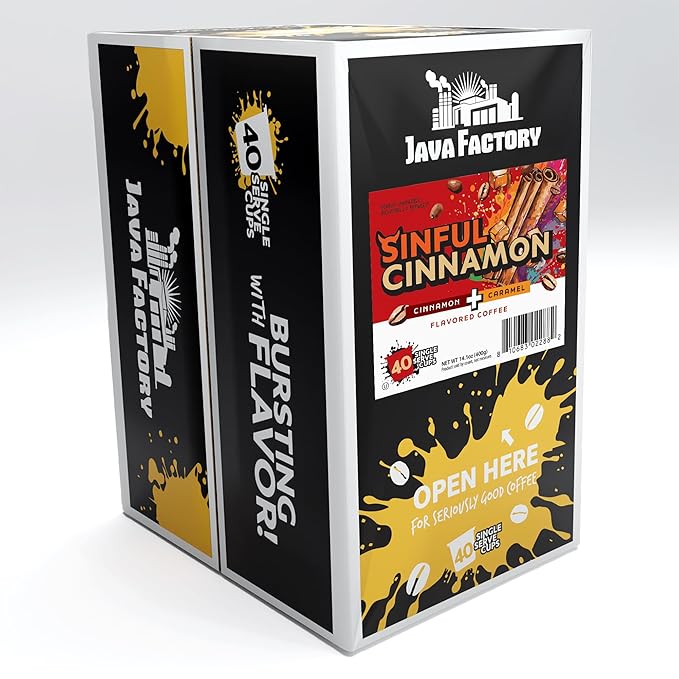Java Factory Coffee Pods Cinnamon Flavored Coffee Compatible with K Cup Brewers Including 2.0, Sinful Cinnamon, 40 Count