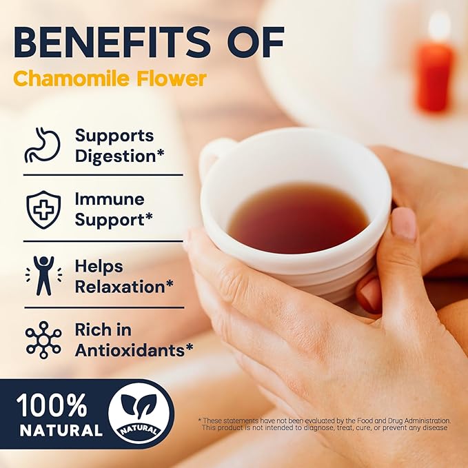 Chamomile Tea Bags 100 Count, Chamomile Flower Herbal Tea with Sugar-Free, Caffeine-Free