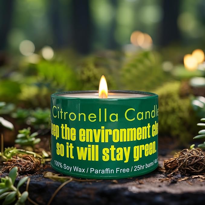 Green Strong Citronella Candles Outdoor, 4 Pack, 4 Oz, Outdoor Candles for Patio & Gardens Decor, Camping Accessories, Forests, Meadows, Mountain Campsites
