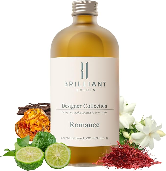 Brilliant Scents Romance Fragrance Oil 500ml - Premium Diffuser Oil for Home, Office, Hotels - Long Lasting, Plant-Based, Meets IFRA Standards, USA-Made - Saffron, Jasmine, Amber