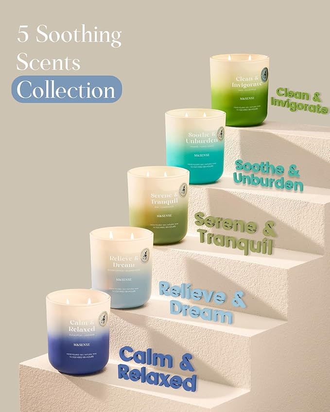 M&SENSE Jasmine & YlangYlang Scented Candle for Home, 14.1oz 80 Hours Non Toxic Natural Soy Wax Long Lasting Aromatherapy Relaxing Candles for Yoga Spa Meditation