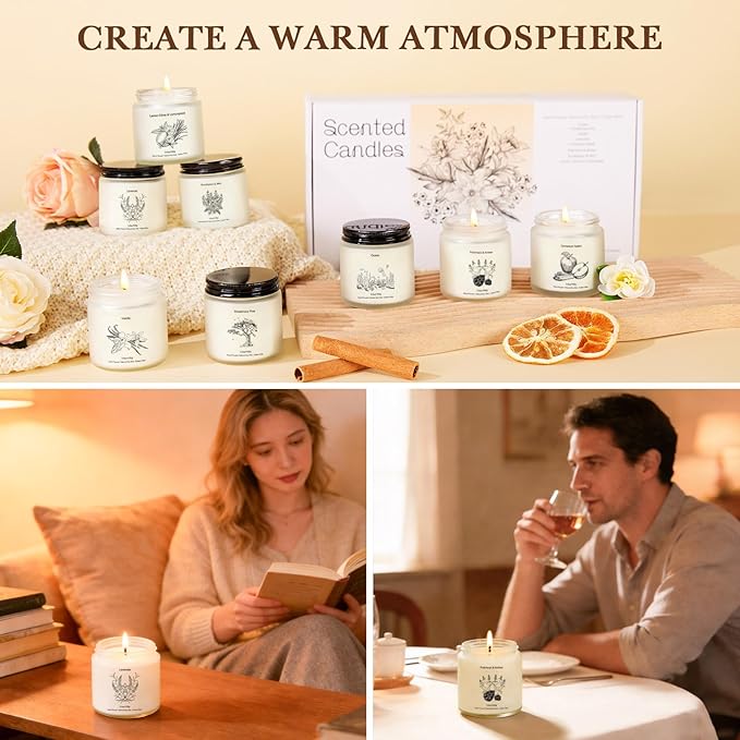 Holiday Winter Candles Gift Set,8 Pack Long Lasting Soy Candles for Home,Natural Aromatherapy Candles with Relaxing Scents,Perfect Spa Gifts for Women