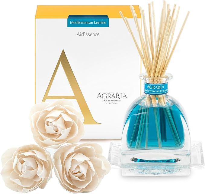 AGRARIA AirEssence Flower and Reed Diffuser Set, Handmade Sola Flower Botanical Home Fragrance Set, Scented Oil Reed Diffuser Gift for All Occasions