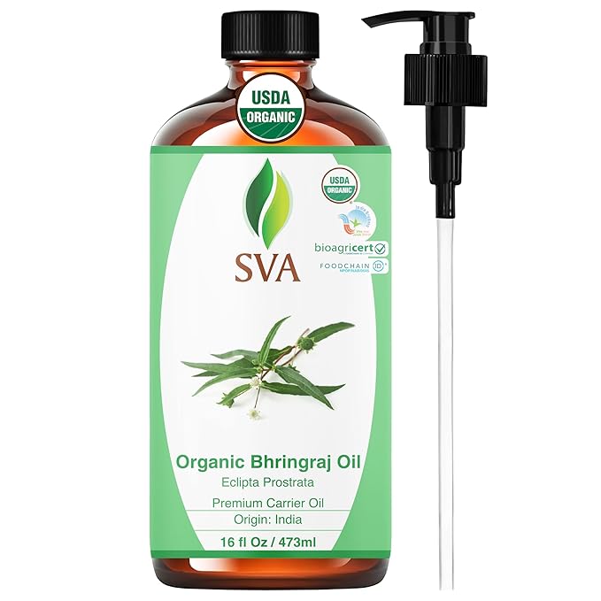 SVA Organic Bhringraj Oil 16oz Premium Carrier Oil For Hair Care, Hair Oiling, Scalp Massage, & Skin Care