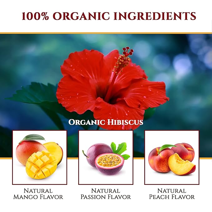 Teavity Organic Hibiscus Tea Pods with Peach, Mango, & Passionfruit - Naturally Decaf Hawaiian Fruit Tea (36 Pods)