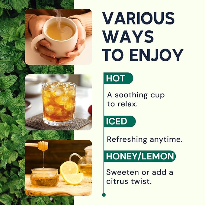 Hiihone Peppermint Tea Bags, 100% Pure Peppermint Leaves, Fresh Minty Herbal Tea, Naturally Caffeine-Free, Non-GMO, Enjoy Hot or Iced, 50 Tea Bags