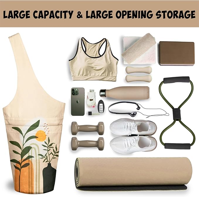 saniwu Yoga Mat Bag Carrier for Women with Side Large Pocket Durable Linen Workout Gym Travel Storage Pilates Mats