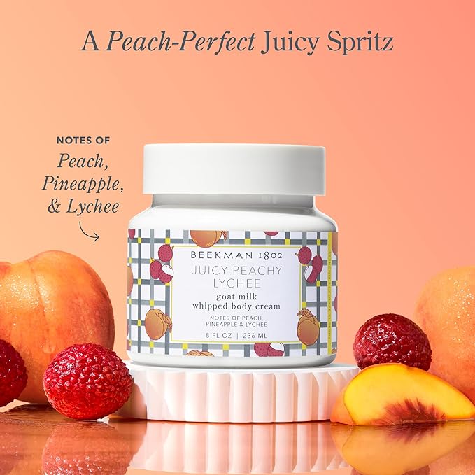 Beekman 1802 Whipped Body Cream – Moisturizes & Softens Skin with Goat Milk, Mango Seed Butter & Vitamin E – 8 oz – Juicy Peachy Lychee