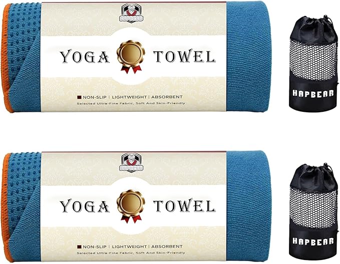 HAPBEAR 2 Pack Hot Yoga Towel - Non Slip Yoga Mat Towel with Grip Dot, Super-Absorbent, Soft Microfiber Towel for Hot Yoga, Pilates and Fitness