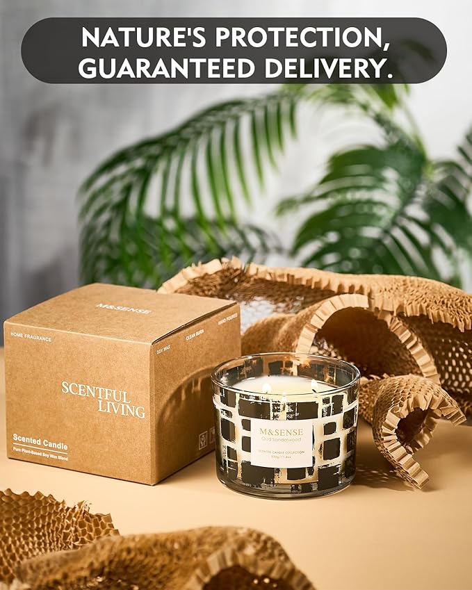 M&SENSE Oud Sandalwood Scented Candle,11.6oz Natural Soy Wax,Non Toxic for Home, 3 Wick Jar Candle, Up to 60 Hours Burn time, Home Decor,Candles for Home Scented