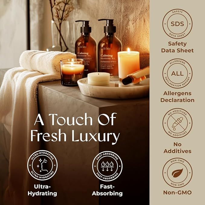 Gya Labs Calming Massage Oil - 6.76 Fl Oz - Non-Greasy Formula for Sore Muscles, Deep Relaxation & All Skin Types - Suitable for Men & Women