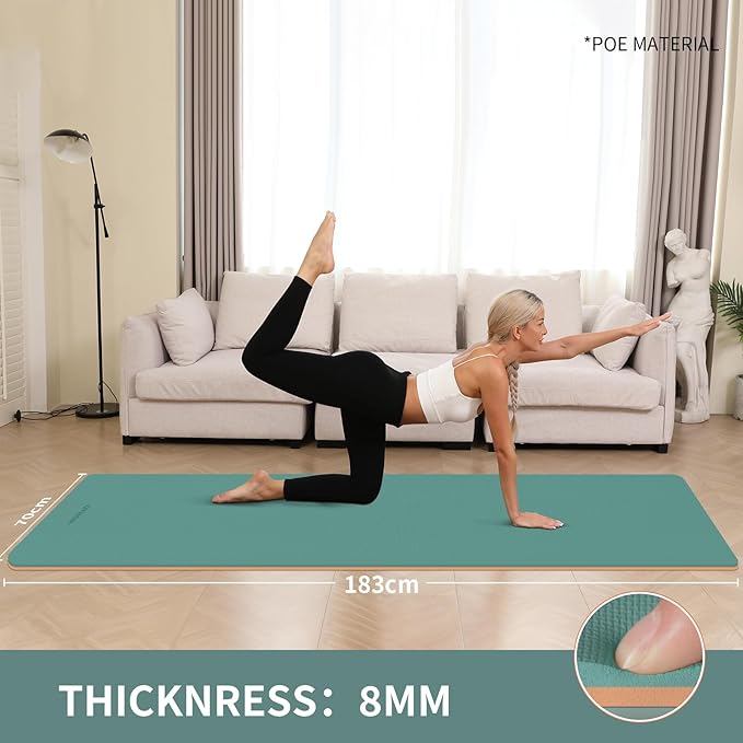 WOHAO Extra Thick 8mm Yoga Mat, 72"x28" Non Slip Exercise Mat, Reversible 2-Sided Dual Color Premium POE Material, with Carrying Strap for Yoga, Pilates, Home Gym