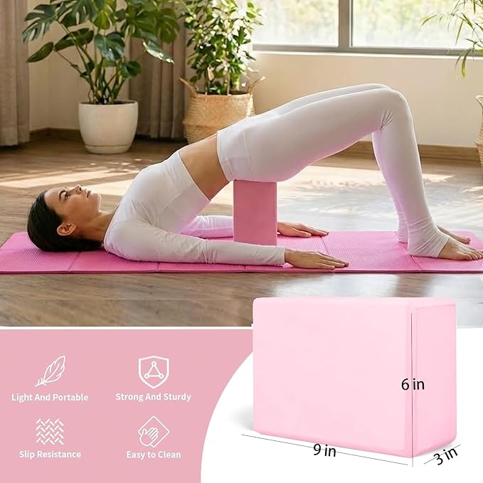 ViraAxis Foldable Yoga Mat and Blocks Set for Women with 2 Pack Yoga Blocks and Strap,Thin Non Slip Pilates Mat with Bag, Home Workout Equipment Essentials Starter Kit for Beginners Full Body Toning