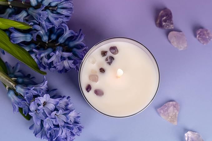 Luxury Glass Jar Candle, 8 OZ, Choose Pride - Amethyst Crystal Infused - Scents of Lilac, Lavender, Cypress & Leather - Confidence, Pleasure, & Self-Respect - Coconut Wax, Essential Oil