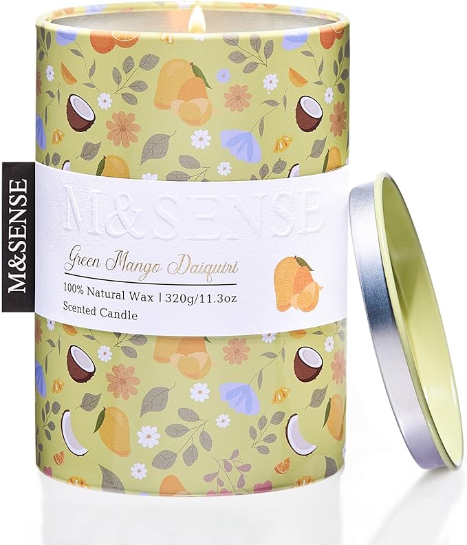 M&SENSE Green Mango Daiquiri Scented Candle, Medium Jar Candle 11.3oz Natural Soy Wax for Home Scented, Floral Candles Gift for Spring Holiday, Up to 70 Hours Burning Long-Lasting Fragrance
