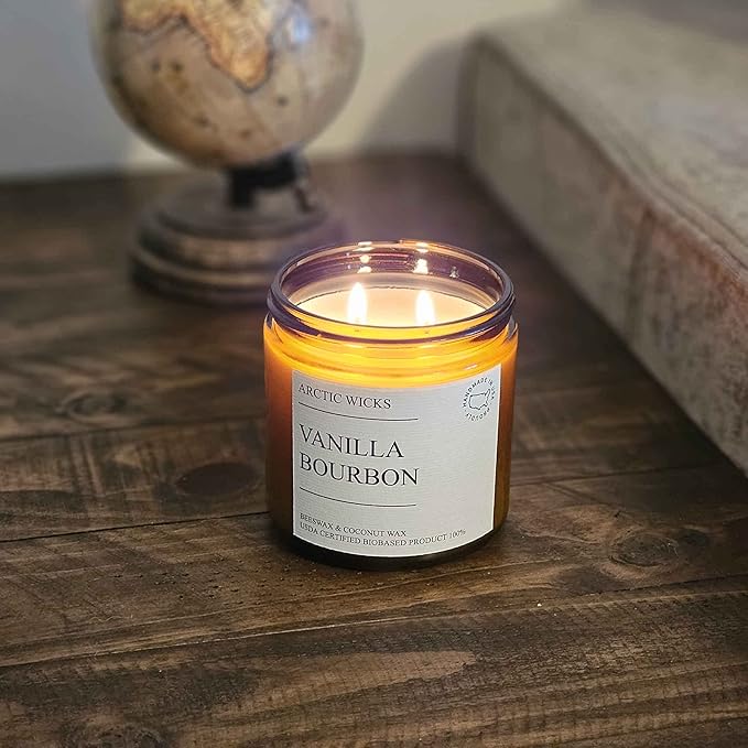 Vanilla Bourbon Candle | Arctic Wicks 16oz Coconut & Beeswax Candles | Scented Non-Toxic Candles for Fall, Winter, Holidays, Gifts for Him, Whiskey Bourbon, Vanilla | USDA Certified Biobased