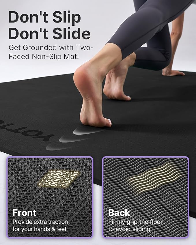YOTTOY Large Yoga Mat (75 * 52 * 1/2inch),Extra Wide TPE Exercise Mat,Non-Slip Workout Mat for Pilates, Fitness, Barefoot, Home Gym Studio with Strap and Towel