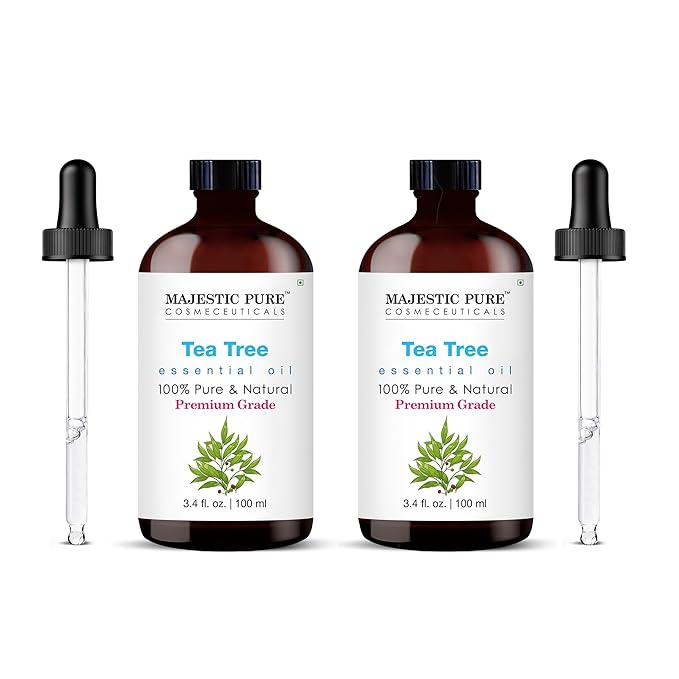Majestic Pure Essential Oil with Glass Dropper - 100% Pure and Natural - Essential Oils for Diffuser, Aromatherapy, Soap and Candle Making, Tea Tree Essential Oil, Tea Tree Oil, 3.4 Fl Oz Pack of 2