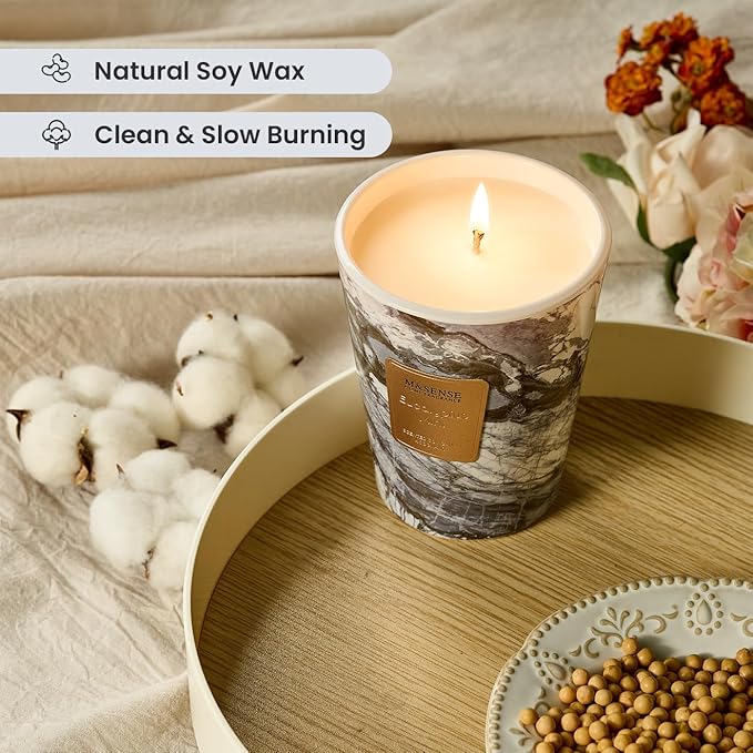 M&SENSE Eucalyptus Mint Scented Soy Candle, 3 Wick Highly Scented 14.1 Oz 80H, Aromatherapy Christmas Gift for Women and Men