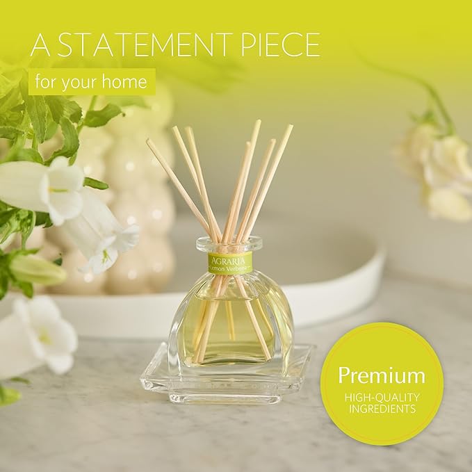 AGRARIA Lemon Verbena Scented PetiteEssence Diffuser, 1.7 Ounces with Reeds and a Flower