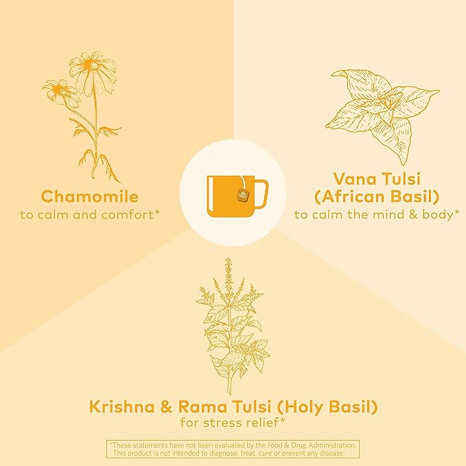 Organic India Tulsi Honey Chamomile Herbal Tea - Holy Basil, Stress Relieving & Calming, Immune Support, Adaptogen, Vegan, USDA Certified Organic, Caffeine-Free - 18 Infusion Bags, 6 Pack