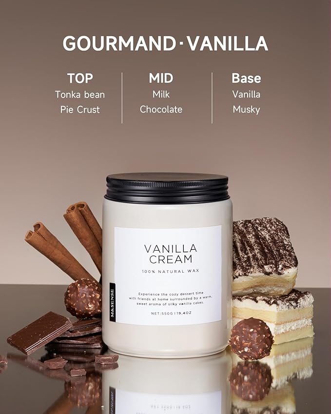 M&SENSE Vanilla Soy Candles, Large 19.4oz Non Toxic 110 Hours Burning Time 100% Natural Organic Soy Wax Candle, Relaxing Aromatherapy Scented Housewarming Gift for Women and Men