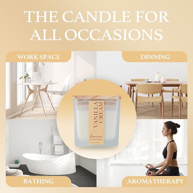 Scented Candle, 7.04 oz Vanilla Cream Aromatherapy Candle, Natural Soy Wax with Wooden Wick, Candles for Home, 45 Hours Burn Time, Scented Jar Candle Gifts