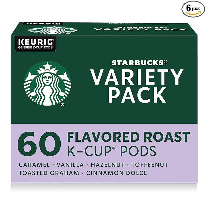 Starbucks K-Cup Coffee Pods, Flavored Hot or Iced Coffee, Variety Pack, 60 Keurig Pods
