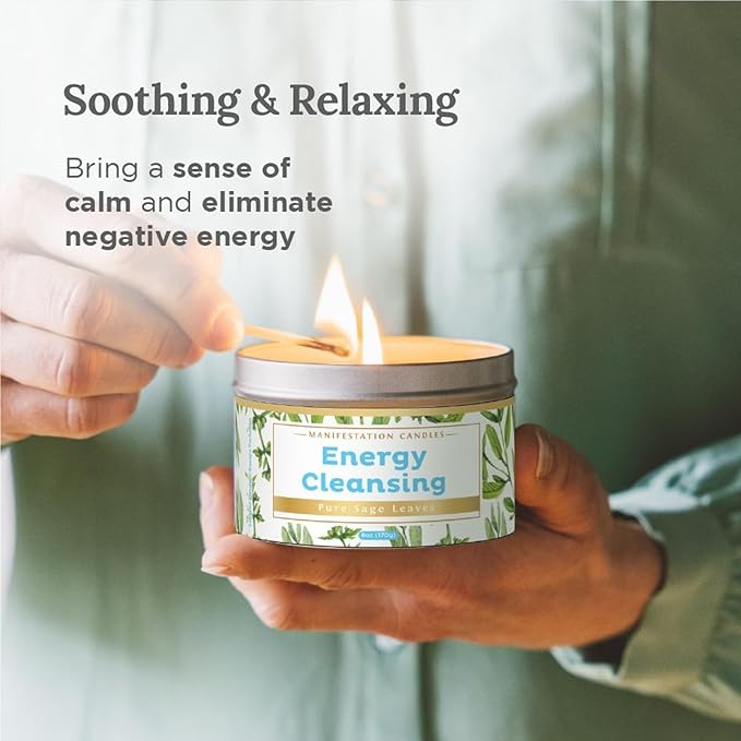 Magnificent 101 Long Lasting Pure Sage Candle for Manifestation & House Energy Cleansing | 6 Oz - 35 Hour Burn | All Natural Soy Wax Candle with Pure Sage Leaves | an Ideal Spiritual Gift