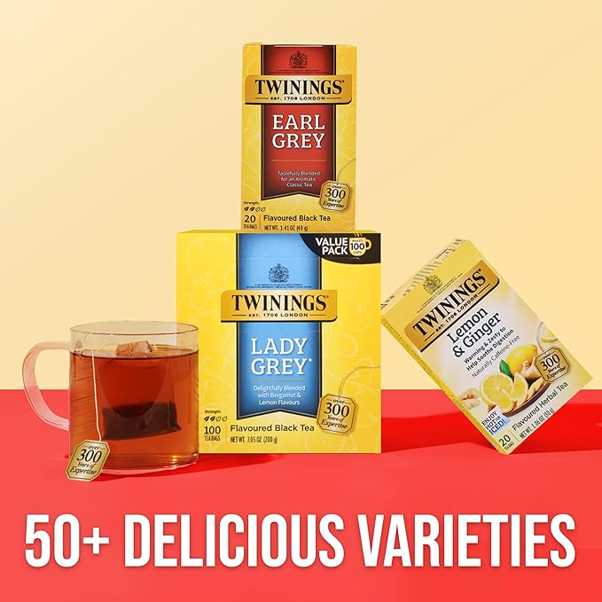 Twinings Lady Grey Black Tea Individually Wrapped Bags, 100 Count (Pack of 1), Orange Peel & Lemon Peel, Fresh and Uplifting, Caffeinated, Enjoy Hot or Iced, 100 Teabags