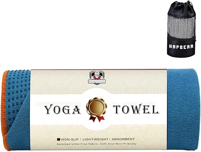 HAPBEAR Hot Yoga Towel - Non Slip Yoga Mat Towel with Grip Dot, Super-Absorbent, Soft Microfiber Towel for Hot Yoga, Pilates and Fitness