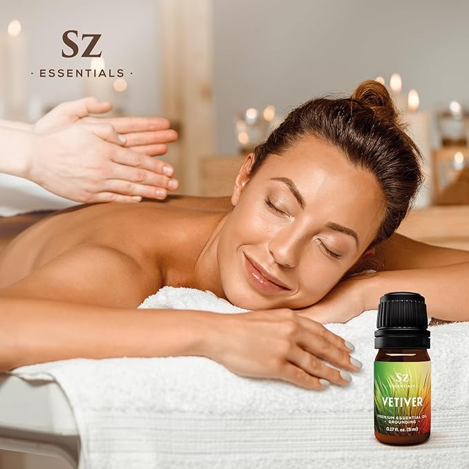 Vetiver Essential Oil - 100% Pure, Premium & Natural - Undiluted - Sweet, Earthy, Woody and Grassy Scent with Smoky grounding Undertones- Therapeutic Grade & Vegan - 1/6 oz. (5 mL)