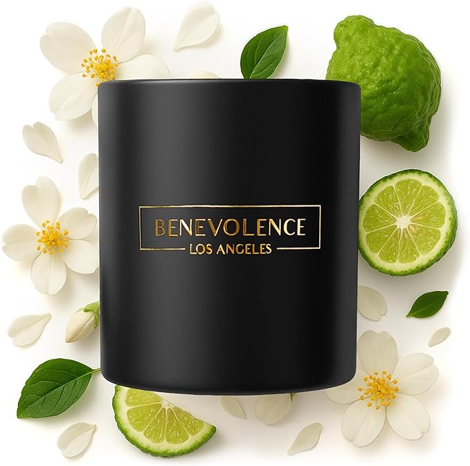Benevolence LA Bergamot & Jasmine Christmas Scented Candles | Soy Candles, Black Candle for Home | Holiday Candle Gifts for Women and Men | Home Fragrance | Aromatherapy | 8oz, 45 Hour Burn