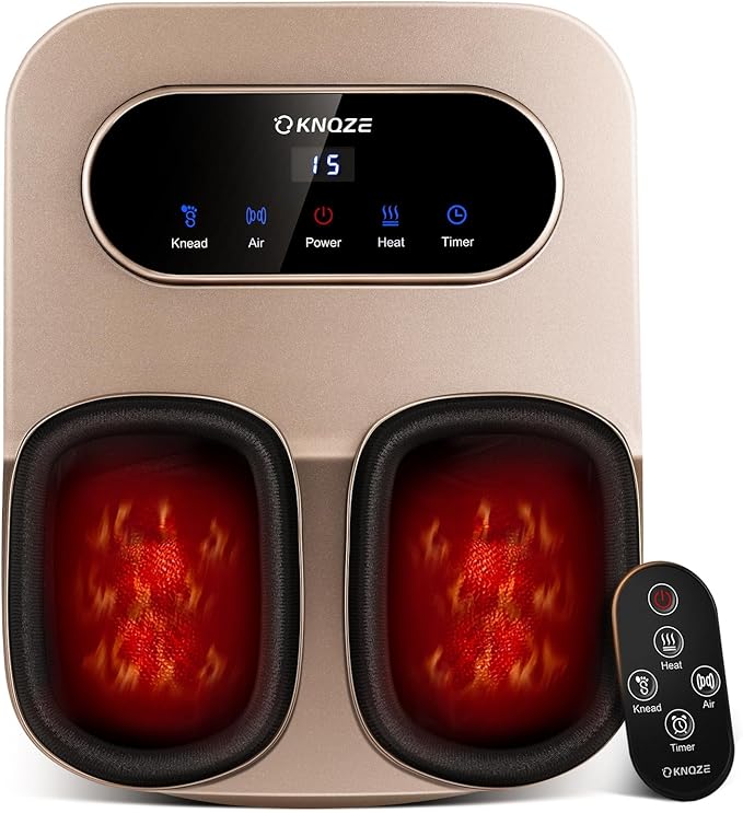 KNQZE Foot Massager with Heat and Remote, Shiatsu Deep Kneading Feet Massager for Plantar Fasciitis & Neuropathy, Foot Warmer, Gifts for Mom Women Men Dad, Fits Up to Men Size 12(Gold)