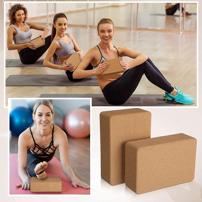 6 Pieces Cork Yoga Brick 9 x 6 x 3 Inches Non Slip Cork Yoga Block Gymnastic Yoga Cube Bricks Supportive Stretching Blocks for Exercise Pilates Workout Fitness Meditation Stability