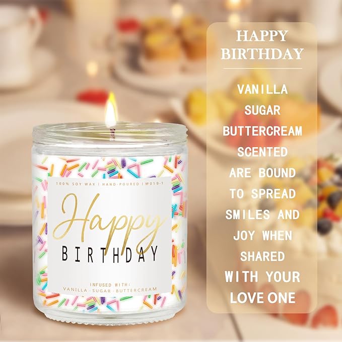 Happy Birthday Candle - Vanilla Cream Birthday Candle, Unique Birthday Gifts for Women - 7oz Scented Candle with Sprinkles, Birthday Gifts for Men/Best Friend