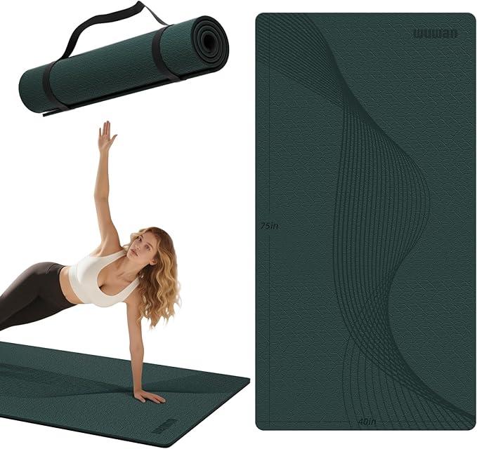 WUWAN Large Yoga Mat 76"x 40"x10mm (2/5 inch) – Extra Thick & Wide, TPE Fitness Mat, Printed Non-Slip Exercise Mat with Carrying Strap for Men & Women, Pilates, Stretching, Fitness & Workout