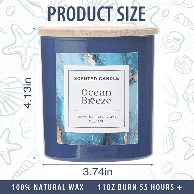 Ocean Breeze Candle,Spring & Summer Scented Candle,Natural Soy Wax Candles for Home Scented,Candle Gift for Women Men,8.5oz