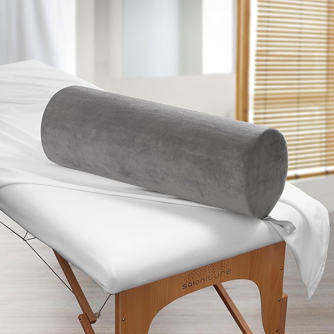 Saloniture Jumbo Round Massage Table Bolster Pillow Pad - 26 x 9 Inch - Gray Velour