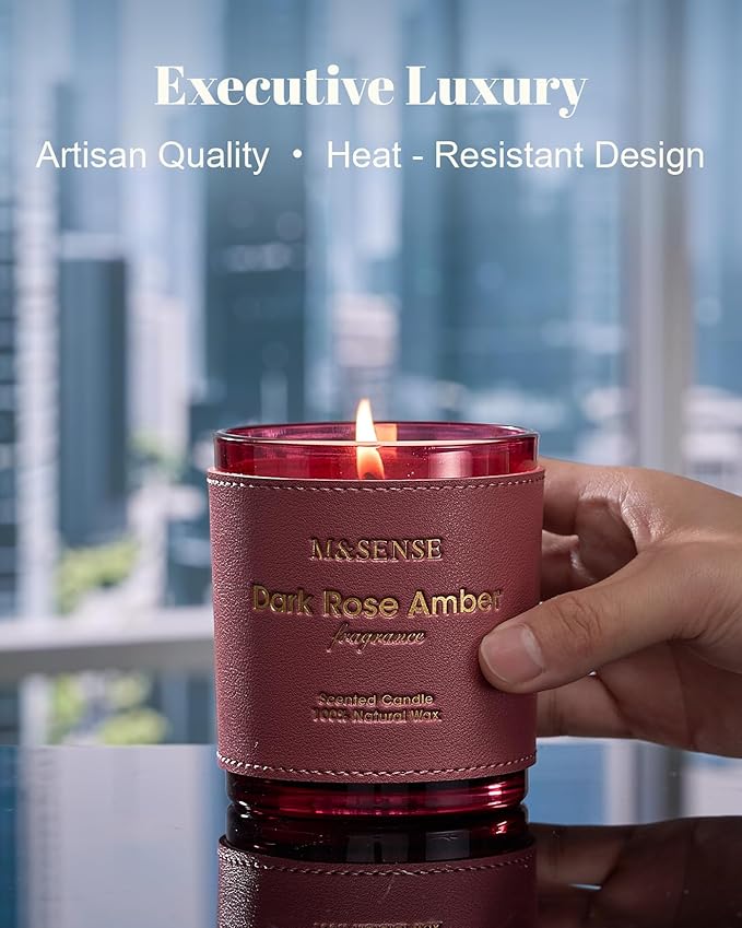 M&SENSE Rose Amber Vegan Soy Candles, Non Toxic 10oz 42-Hour Long Burning, Winter Aromatherapy Candle for Bathtub Date Night, Housewarming New Year Fancy Gifts