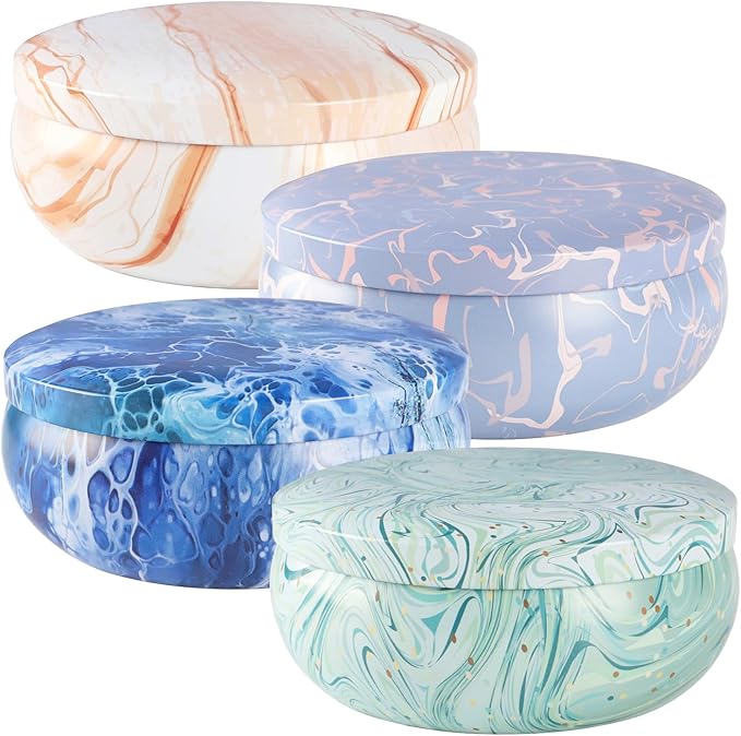 Set of 4 Triple Wick Marble-Style Citronella Scented Candles - Perfect Decoration for Home & Spa