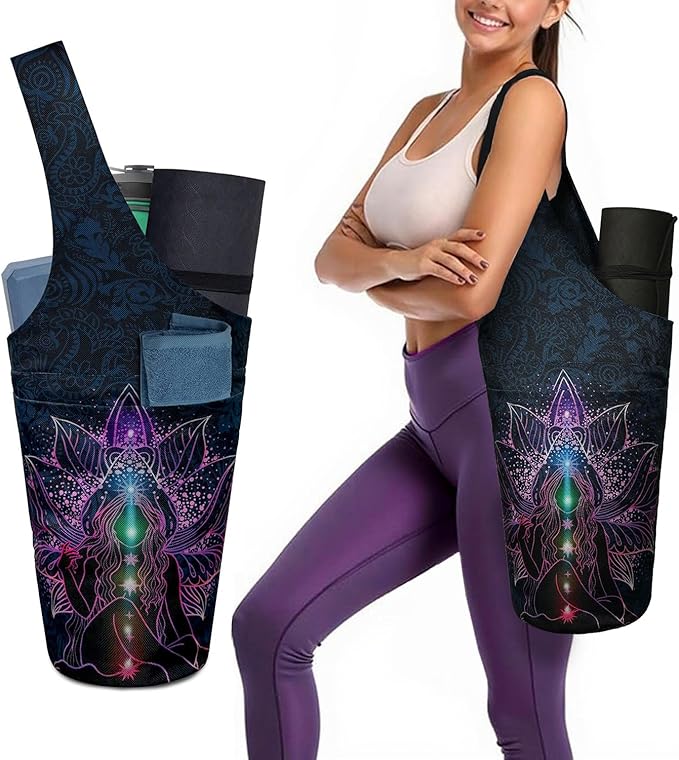 saniwu Yoga Mat Bag Carrier for Women with Side Large Pocket Durable Linen Workout Gym Travel Storage Pilates Mats