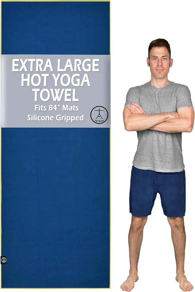 Tatago Hot Yoga Mat Towel Non Slip for Hot Yoga (72-84 inch Mats) Our Hot Yoga Towel Non Slip Silicone Dabs & Absorbent Microfiber Blend Gives You More Grip As You Drip! (Azuloro, XL - 84")
