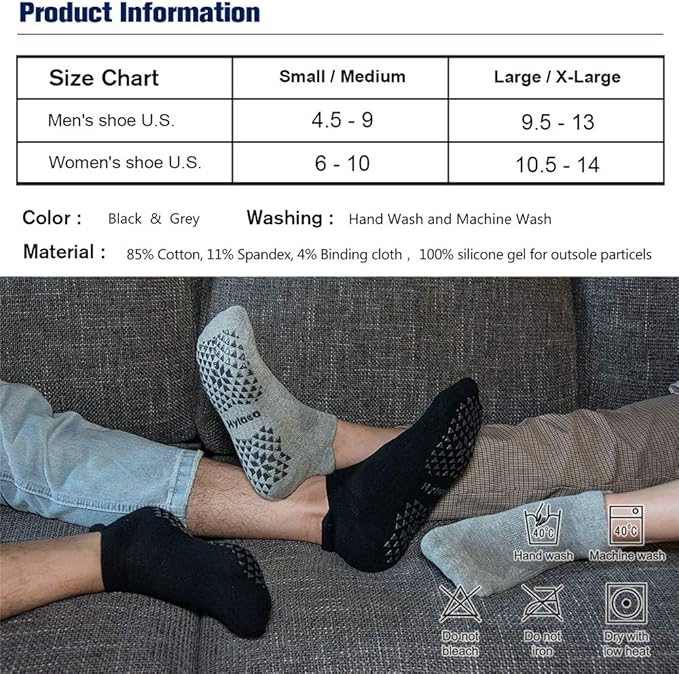Hylaea Unisex Non Slip Socks with Grip for Yoga, Hospital, Pilates, Barre | Ankle, Cushioned