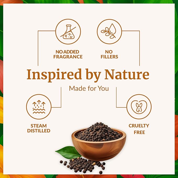 SVA Black Pepper Essential Oil – 4 Fl Oz – 100% Natural Black Pepper Oil - for Diffuser, Hair Care, Face, Skin Care, Aromatherapy, Scalp and Body Massage, Soap and Candle Making – with Dropper
