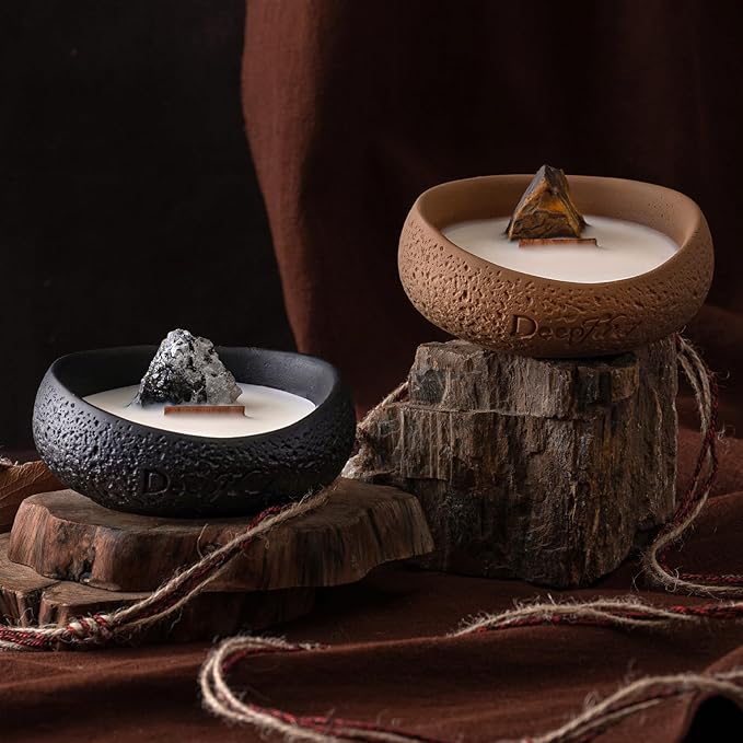Simple Deluxe Aromatherapy Candle Lavender & Sandalwood with Moonstone Crystal & Wood Wick | 2.5 oz Soy Wax Candle with Ritual Paper and Cinnabar | Scented Candle for Balances Emotions, Meditation