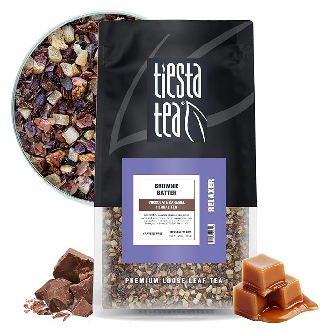 Tiesta Tea - Brownie Batter, Loose Leaf, Chocolate Caramel Herbal Tea, Non-Caffeinated Blend, Make Hot or Iced & Brews Up to 140-200 Cups, 16 oz Resealable Bulk Pouch