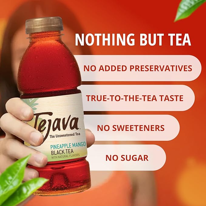 Tejava Pineapple Mango Black Tea, 6 Pack 16.9 oz PET, Unsweetened, Ready-to-Drink Premium Iced Tea