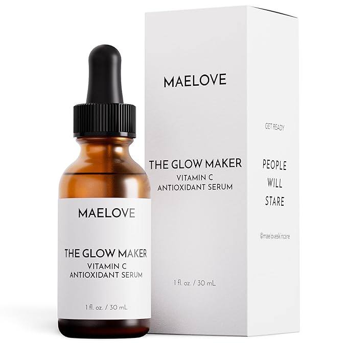 MAELOVE Glow Maker Vitamin C Serum with Vitamin E, Ferulic Acid & Hyaluronic Acid, Award-Winning Brightening and Hydrating Facial Serum, Unscented, 1.0 fl oz